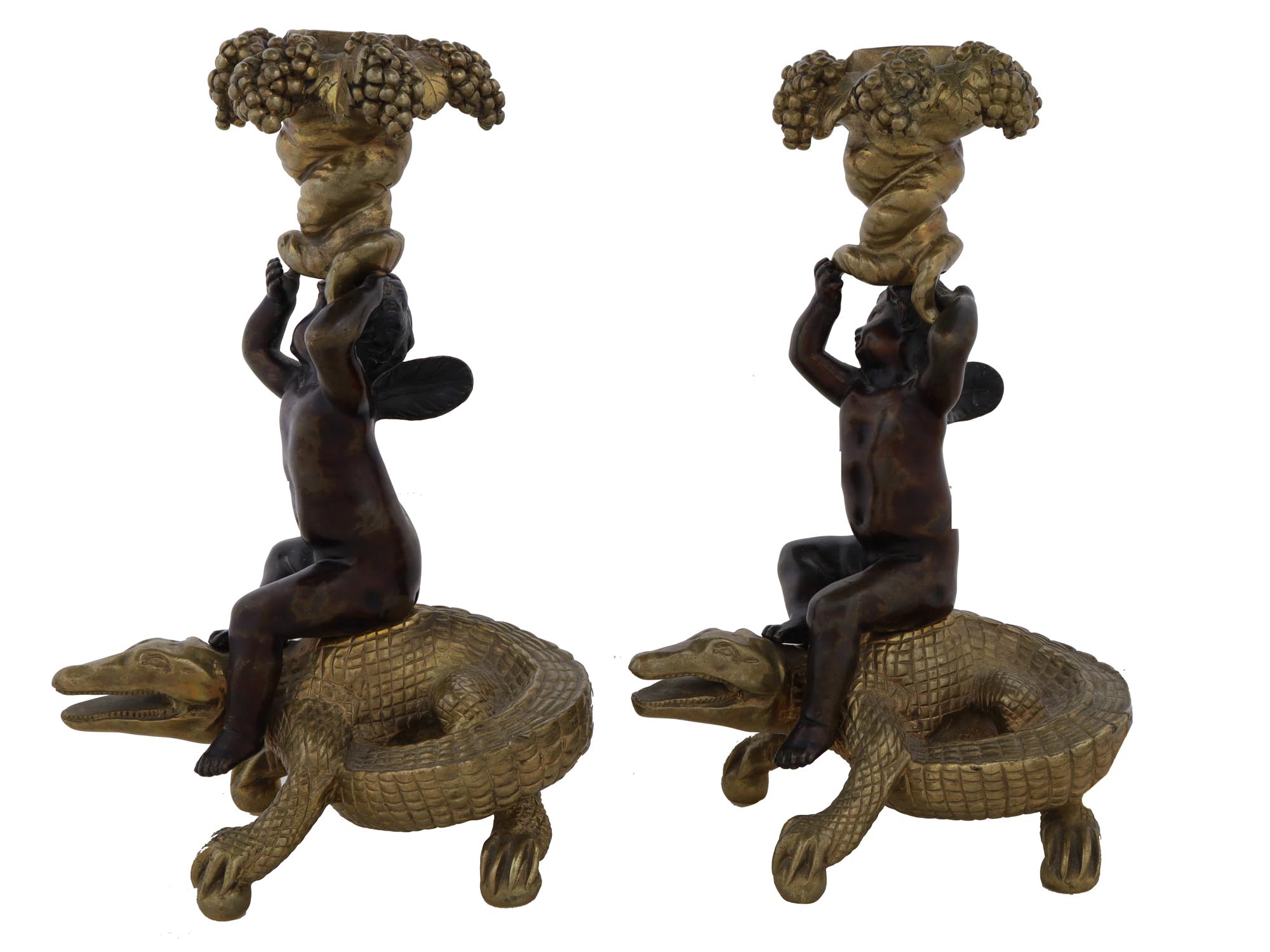 PAIR OF CROCODILE AND CUPID CANDLESTICKS C. 1810 PIC-3